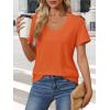 imageATHMILE Womens V Neck Short Sleeve Summer T Shirts Curved Hem Plain Top BeachOrange