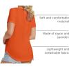 imageATHMILE Womens V Neck Short Sleeve Summer T Shirts Curved Hem Plain Top BeachOrange