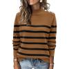 imageATHMILE Fall Mock Neck Striped Sweaters for Women 2025 Winter Turtleneck Long Sleeve Knit Sweater Fashion Pullover TopsKhaki