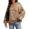 imageATHMILE Fall Sweaters for Women 2025 Fashion Cute Bow Knit Pullover Trendy Long Sleeve Oversized Sweater Winter ClothingCamel