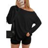 imageATHMILE Off The Shoulder Tops for Women 2025 Fall Long Sleeve Oversized Tshirts Fashion Going Out Outfits Casual Basic TeesBlack