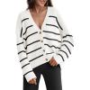 imageATHMILE Oversized Cardigan Sweaters for Women Lightweight Button VNeck Casual Open Front Knit Fall Outfits 2025Striped White
