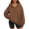 imageATHMILE Oversized Hoodies for Women Fashion V Neck Pullover Sweatshirts with Thumb Hole Y2k Clothes Fall Outfits 2025Coffee