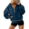 imageATHMILE Womens Fall Hoodies Half Zip Sweatshirts Long Sleeve Cropped Hooded Pullover Winter Fashion Clothes 2025Dark Blue