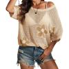 imageATHMILE Womens Floral Spring Tops Summer Fashion Shirts Short Sleeve Beach Vacation Crochet Knit Sweater Lightweight PulloverApricot