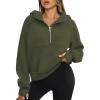 imageATHMILE Womens Hoodies Long Sleeve Fleece Quarter Zip Pullover Workout Oversized Sweatshirt Fall Winter Crop Jacket Tops 2025Armygreen