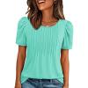 imageATHMILE Womens T Shirts Short Sleeve Summer Tops Pleated Dressy Casual Blouses Spring Clothes Beach Vacation 2025Turquoise