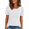 imageATHMILE Womens T Shirts Short Sleeve Summer Tops Pleated Dressy Casual Blouses Spring Clothes Beach Vacation 2025White