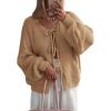 imageATHMILE Womens Tie Front Bow Cardigan Sweaters Chunky Knit Long Puff Sleeve Trendy Fall Winter Jacket Coats 2025Camel