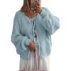 imageATHMILE Womens Tie Front Bow Cardigan Sweaters Chunky Knit Long Puff Sleeve Trendy Fall Winter Jacket Coats 2025Sky Blue