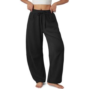 imageATHMILE Barrel Sweatpants Women Fall Fashion Wide Leg Pants 2025 Baggy Lounge Comfy Flowy Sweat Pants with PocketsBlack