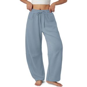 imageATHMILE Barrel Sweatpants Women Fall Fashion Wide Leg Pants 2025 Baggy Lounge Comfy Flowy Sweat Pants with PocketsDusty Blue