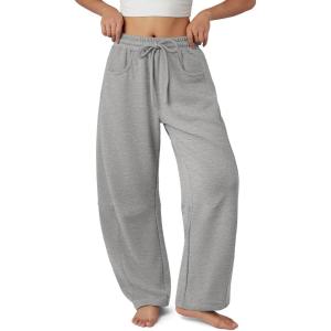 imageATHMILE Barrel Sweatpants Women Fall Fashion Wide Leg Pants 2025 Baggy Lounge Comfy Flowy Sweat Pants with PocketsGrey