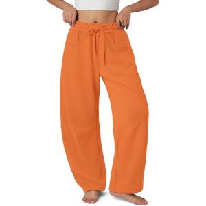 imageATHMILE Barrel Sweatpants Women Fall Fashion Wide Leg Pants 2025 Baggy Lounge Comfy Flowy Sweat Pants with PocketsOrange