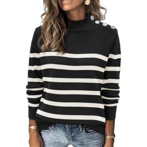 imageATHMILE Fall Mock Neck Striped Sweaters for Women 2025 Winter Turtleneck Long Sleeve Knit Sweater Fashion Pullover TopsBlack