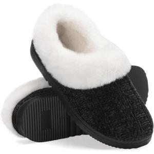 imageATHMILE Fuzzy Fluffy Slippers for Women Memory Foam Knit Womens Slippers NonSlip Bedroom Indoor Outdoor House slippers Shoes for Woman Closed BackBlack