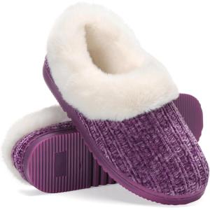 imageATHMILE Fuzzy Fluffy Slippers for Women Memory Foam Knit Womens Slippers NonSlip Bedroom Indoor Outdoor House slippers Shoes for Woman Closed BackPurple