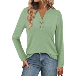 imageATHMILE Long Sleeve Shirts for Women 2025 Fall Outfits Henley Dressy Casual Tops Trendy Blouses Cute TShirts Fashion ClothesLight Green