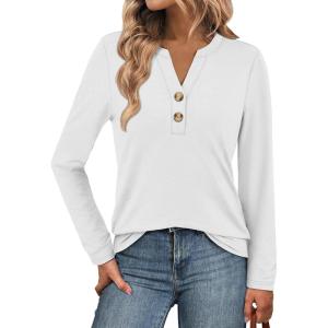 imageATHMILE Long Sleeve Shirts for Women 2025 Fall Outfits Henley Dressy Casual Tops Trendy Blouses Cute TShirts Fashion ClothesWhite