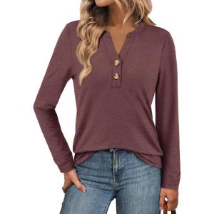 imageATHMILE Long Sleeve Shirts for Women 2025 Fall Outfits Henley Dressy Casual Tops Trendy Blouses Cute TShirts Fashion ClothesWine Red