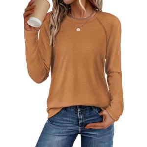 imageATHMILE Long Sleeve Shirts for Women Fall Outfit 2025 Fashion Casual T Shirt Round Neck Basic Loose Tunic TopsBurnt Orange