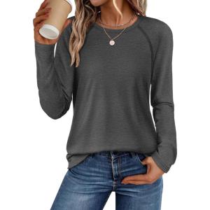 imageATHMILE Long Sleeve Shirts for Women Fall Outfit 2025 Fashion Casual T Shirt Round Neck Basic Loose Tunic TopsDark Grey