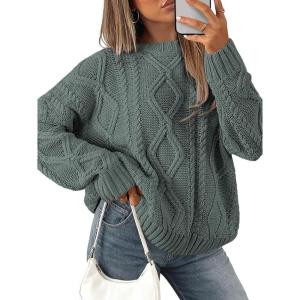 imageATHMILE Oversized Cable Knit Sweaters for Women Fall Fashion Outfits Long Sleeve Loose Crewneck Winter Clothes 2025Grey Blue