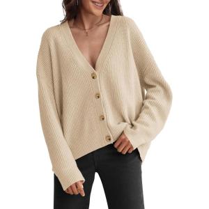 imageATHMILE Oversized Cardigan Sweaters for Women Lightweight Button VNeck Casual Open Front Knit Fall Outfits 2025Apricot