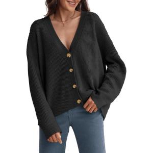 imageATHMILE Oversized Cardigan Sweaters for Women Lightweight Button VNeck Casual Open Front Knit Fall Outfits 2025Black