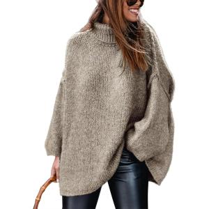 imageATHMILE Oversized Chunky Sweaters for Women Fall Turtleneck Long Sleeve Knit Pullover Tops 2025 Winter Fashion ClothesKhaki