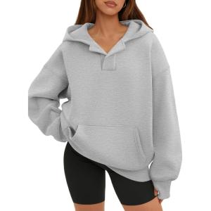 imageATHMILE Oversized Hoodies for Women Fashion V Neck Pullover Sweatshirts with Thumb Hole Y2k Clothes Fall Outfits 2025Light Gray