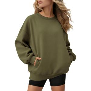 imageATHMILE Oversized Sweatshirt for Women Fall Fashion Long Sleeve Hoodies Fleece Pullover Tops Y2K Clothes with Side PocketsArmygreen