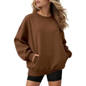 imageATHMILE Oversized Sweatshirt for Women Fall Fashion Long Sleeve Hoodies Fleece Pullover Tops Y2K Clothes with Side PocketsBrown