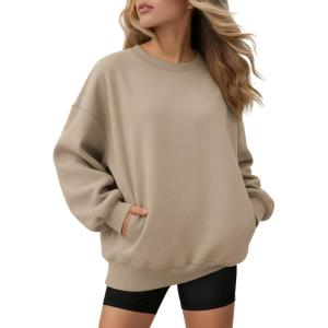 imageATHMILE Oversized Sweatshirt for Women Fall Fashion Long Sleeve Hoodies Fleece Pullover Tops Y2K Clothes with Side PocketsCoffeegrey