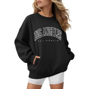 imageATHMILE Oversized Sweatshirt for Women Fall Fashion Long Sleeve Hoodies Fleece Pullover Tops Y2K Clothes with Side PocketsLablack