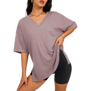 imageATHMILE Oversized Tshirts for Women Summer 2026 V Neck Casual Workout Plus Size Tops Spring Fashion Cute Basic Trendy OutfitsDark Pink