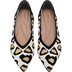 imageATHMILE Pointed Toe Flats for Women UltraComfortable Knit Ballet Flats Shoes for Women with Memory Foam ampamp Padding Machine Washable Womens Flats for Work Office Casual WeddingLeopard