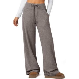 imageATHMILE Sweatpants Women Fall Outfits Wide Leg Baggy Pants HighWaisted Drawstring Sweat Pants Fashion Joggers with PocketTaupe