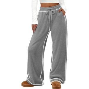 imageATHMILE Track Pants Women Sweatpants Wide Leg Straight Drawstring Teen Girl Fall Jogging Soft Lounge Athletic Pajama JoggersGrey
