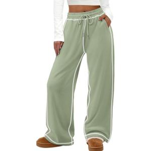 imageATHMILE Track Pants Women Sweatpants Wide Leg Straight Drawstring Teen Girl Fall Jogging Soft Lounge Athletic Pajama JoggersGrey Green