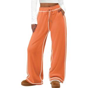 imageATHMILE Track Pants Women Sweatpants Wide Leg Straight Drawstring Teen Girl Fall Jogging Soft Lounge Athletic Pajama JoggersOrange