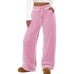 imageATHMILE Track Pants Women Sweatpants Wide Leg Straight Drawstring Teen Girl Fall Jogging Soft Lounge Athletic Pajama JoggersPink