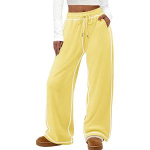 imageATHMILE Track Pants Women Sweatpants Wide Leg Straight Drawstring Teen Girl Fall Jogging Soft Lounge Athletic Pajama JoggersYellow