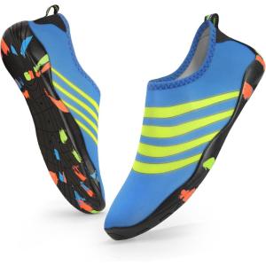 imageATHMILE Water Shoes for Women Men River Aqua Shoes Barefoot Sport QuickDry Adult Swim Shoes for Beach Lake Pool Hiking Surfing Kayaking Camping SizeYellow Bar Pinned Blue