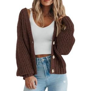 imageATHMILE Womens Chunky Cardigan Sweaters Long Sleeve Button Loose Short Outerwear Coats Open Front Fall ClothesChocolate Brown