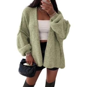 imageATHMILE Womens Fall Oversized Cardigan Sweaters Long Lantern Sleeve Knit Open Front Lightweight Winter Fashion Clothes 2025Light Gray Green