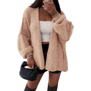 imageATHMILE Womens Fall Oversized Cardigan Sweaters Long Lantern Sleeve Knit Open Front Lightweight Winter Fashion Clothes 2025Light Pink