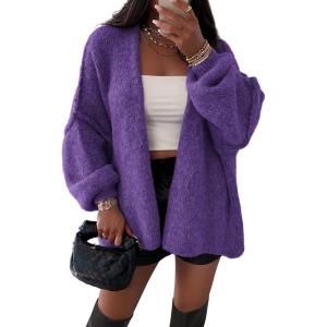 imageATHMILE Womens Fall Oversized Cardigan Sweaters Long Lantern Sleeve Knit Open Front Lightweight Winter Fashion Clothes 2025Purple