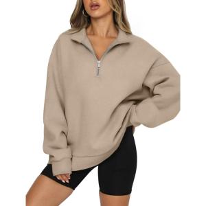 imageATHMILE Womens Oversized Sweatshirts Fall Fashion Hoodies Half Zip Fleece Pullover Long Sleeve Y2K Clothes with Side PocketsCoffeegrey