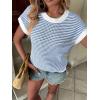 imageATHMILE Womens Short Sleeve Sweater Spring Summer Striped Teacher Round Neck Pullover Cap Sleeve Knit Cute Vest Tops 2026Blue
